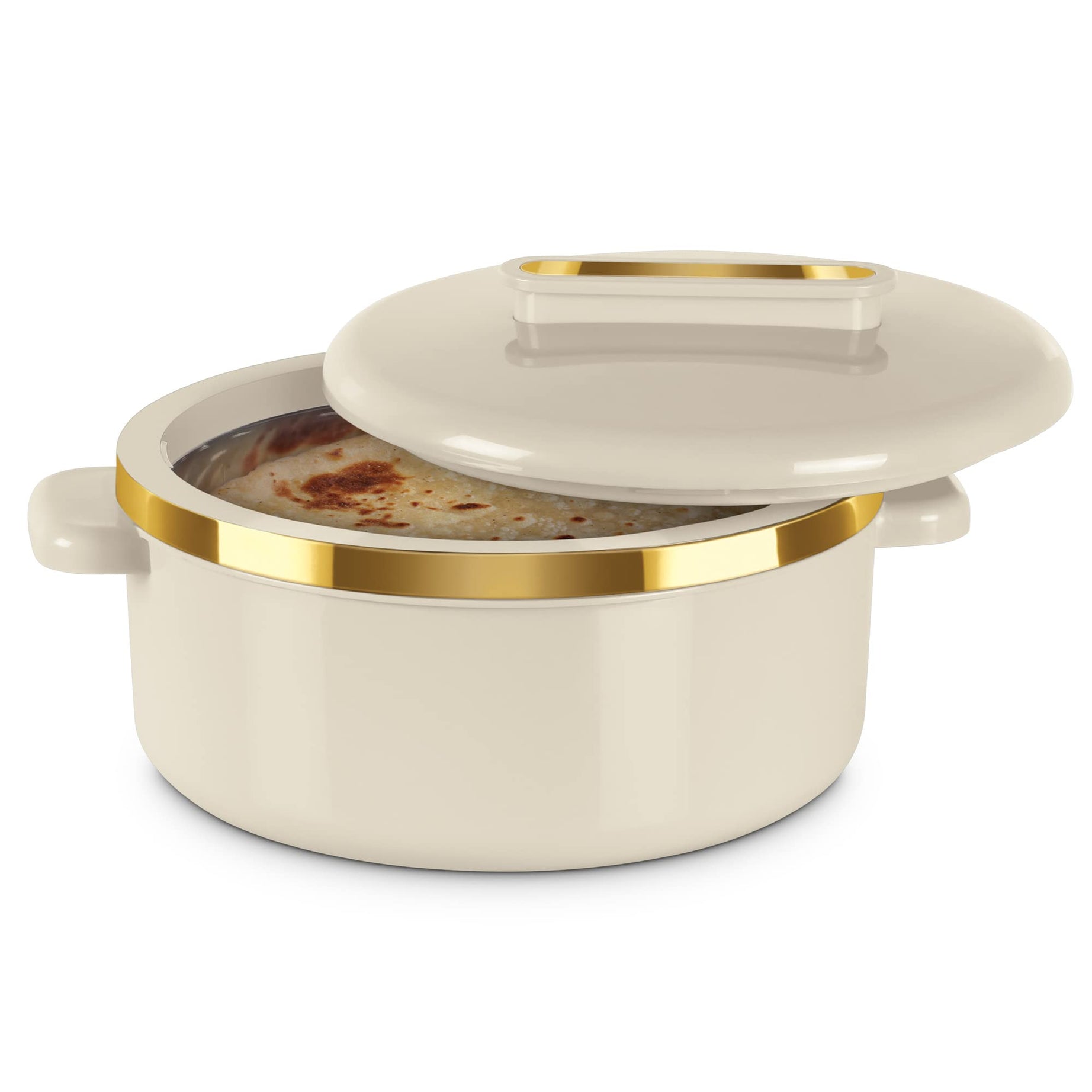 MILTON Curve 2500 Inner Stainless Steel Casserole, 2.15 litres, Ivory | BPA Free | Food Grade | Easy to Carry | Easy to Store | Chapati | Roti | Curd Maker