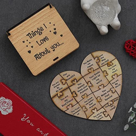 eCraftIndia Brown Wooden Things I Love About You Puzzle Valentine's Gift Box for Valentine's Day Or Anniversaries - Gift for Romantic Partners, Girlfriend, Boyfriend - Suitable for Expressing Love