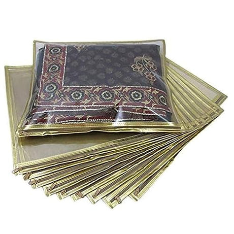 Laxis Non-Woven Single Saree Bags Golden Colour, Transparent Saree Covers With Zip, Saree Covers For Storage, Wardrobe Organiser, Size-36x42x2 CM (Pack of 20)