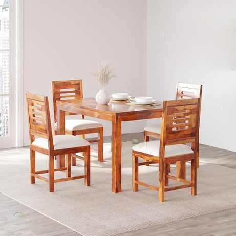 Mahimart And Handicrafts Sheesham Wood 4 Seater Dining Table Set | 4 Seater Dining Table - Wooden Dining Table 4 Seater with 4 Chairs (Secondary Material Engineered Wood)- Honey Finish