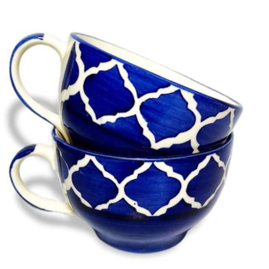 The Craft Store Large Ceramic Coffee Cup & Soup Bowl Set of 2, 350ml | Cappuccino Cup | Glossy Finish | Large Ceramic Coffee Cup & Soup Mugs| Premium Stoneware Coffee Cup & Soup Mugs | (Blue)