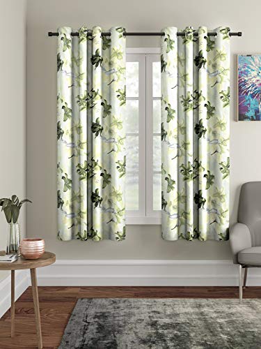 Home Sizzler 2 Pieces 3D Flower Eyelet Polyester Window Curtains - 5 Feet, Green