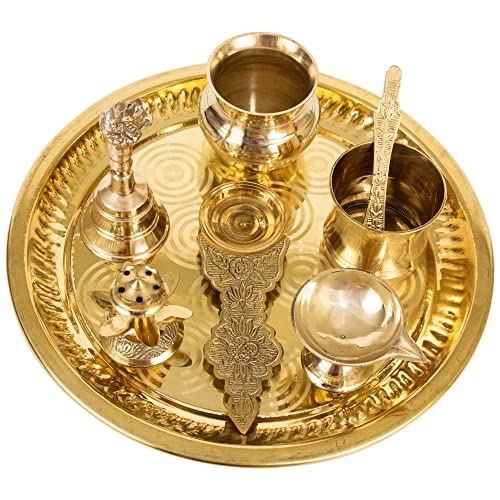 Spillbox 10inch Brass Puja ThaliSet|Pooja Thali|Arati|Arathi|Arthi|Arathi|Bartan Thambulam Plate|Puja set|Pooja Plate SetHome Decor|ReturnGift|karwa chauth|Wedding|Anniversary|Corporate gifts