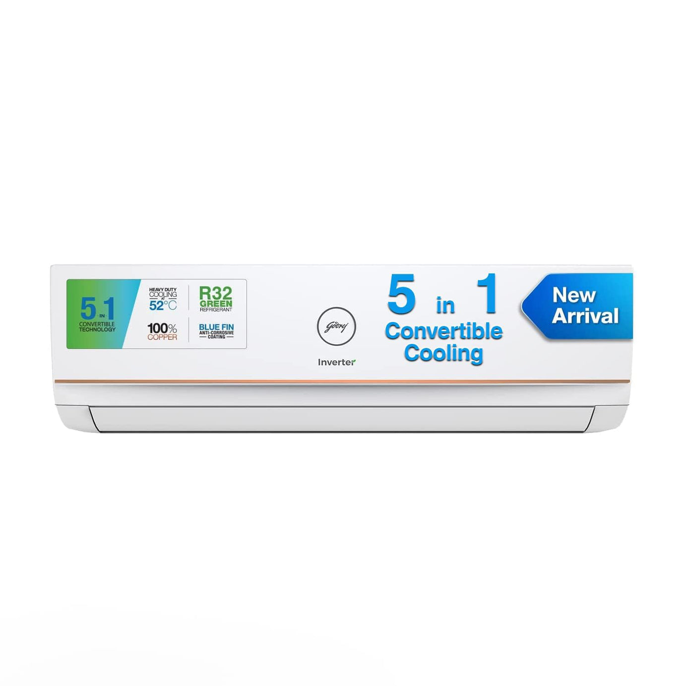 Godrej 1 Ton 3 Star, 5-In-1 Convertible Cooling, Inverter Split AC (Copper, I-Sense Technology, 2023 Model, AC 1T EI 12TINV3R32-GWA Split, White)