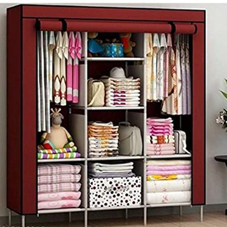 Best Care Fancy and Foldable 6+2 Layer Collapsible Wardrobe Portable Almirah Foldable Racks for Clothes Cupboard Cloth Organizer and Multipurpose use (Maroon)