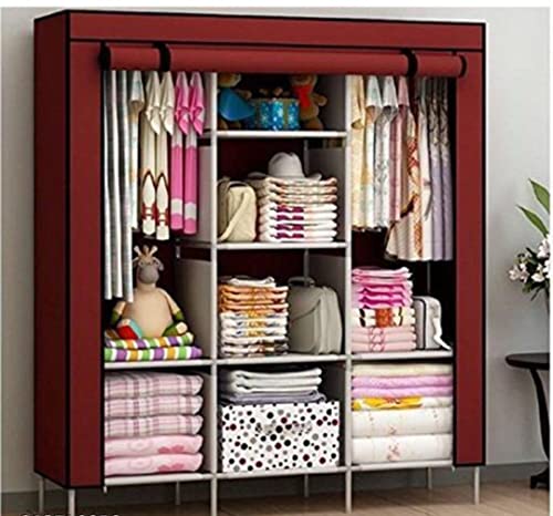 Best Care Fancy and Foldable 6+2 Layer Collapsible Wardrobe Portable Almirah Foldable Racks for Clothes Cupboard Cloth Organizer and Multipurpose use (Maroon)