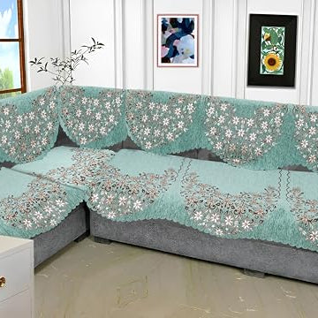 Fashion Throw Sofa Cover L Shape 6 Seats | Chenille Anti-Slip Sofa Cover Protector Covers | Sofa Cover for Living Room | Sofa Slipcovers (Sage Green (Design-2), L-Shape)