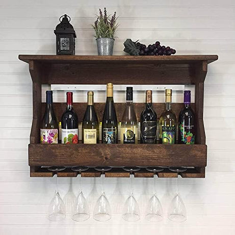 QUENWOOD Furniture Store Sheesham Wood Wall Hanging Design Bar | Mini Bar for Home | Solid Wood Make Wine Storage Cabinet with Glass Hanging Space Walnut Finish