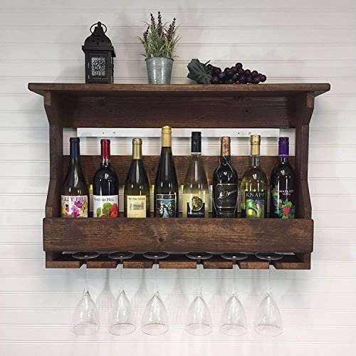 QUENWOOD Furniture Store Sheesham Wood Wall Hanging Design Bar | Mini Bar for Home | Solid Wood Make Wine Storage Cabinet with Glass Hanging Space Walnut Finish