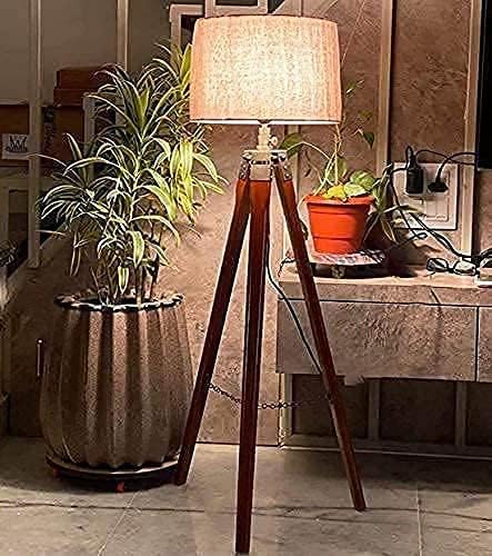 Tripod Floor Lamp | Antique Designed Jute Fabric with Khadi Shade Decorative Wooden Crafter Standing LED Floor Lamp for Living Room, Bed Room and Office, Standard