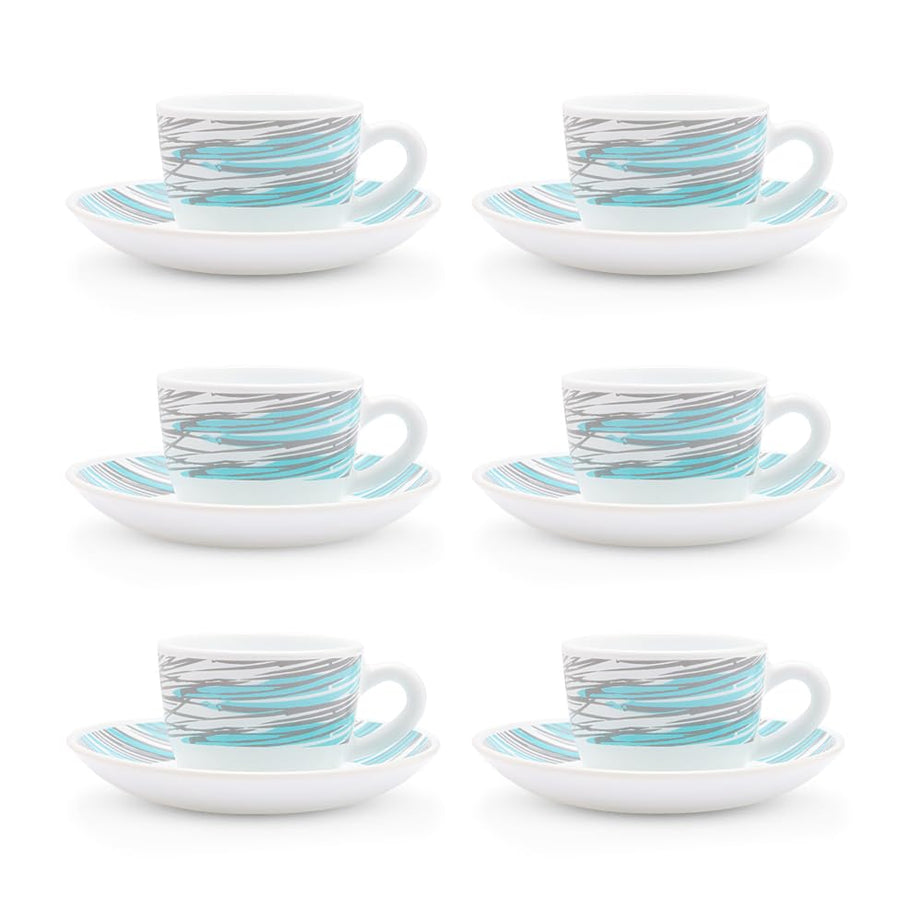 Larah by BOROSIL Joy Opalware Cup and Saucer Set of 12 pcs | Tea/Coffee Cups 140 ml | Microwave & Dishwasher Safe | Bone-Ash Free | Crockery Set Ideal for Daily Use & Gifting, White