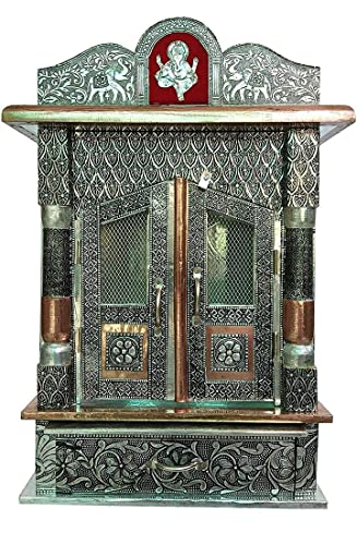 Handicrafts Pooja Temple Big Size for Home|Wooden Mandir with Copper Aluminium Plating with Unique Thickness and Design|Decorative Wooden Temple Size (9x12 Inches)