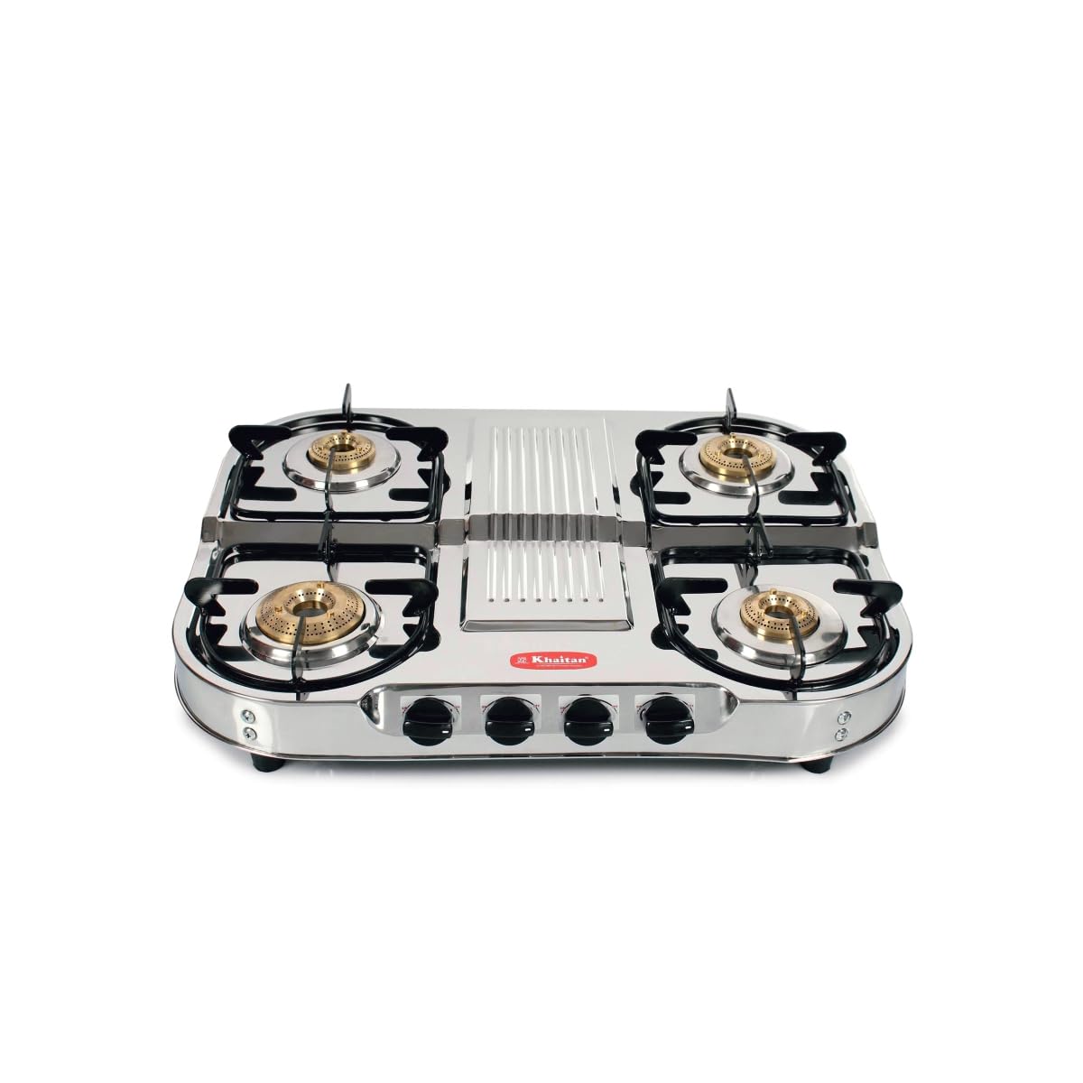 Khaitan 4 Burner Double Decker Pro (with Jumbo Brass burner) Stainless Steel | ISI CERTIFIED | Manual Gas Stove (4 Burners)