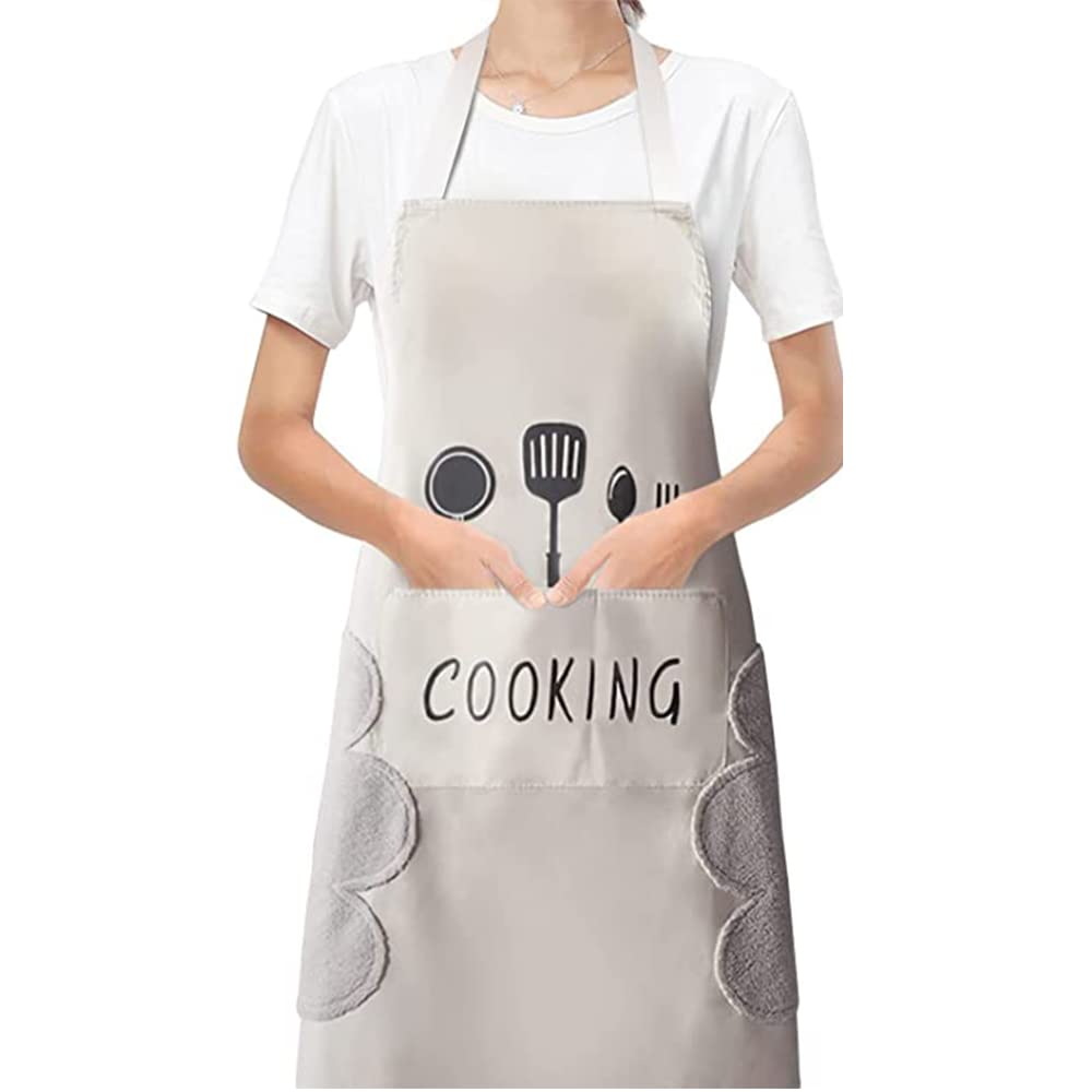 DOCAT Kitchen Apron for Women and Men Dual Side Coral Velvet for Wiping Hands Towel PVC with Center Pocket Waterproof Unique Design Apron fits Men/Women Home Restaurant