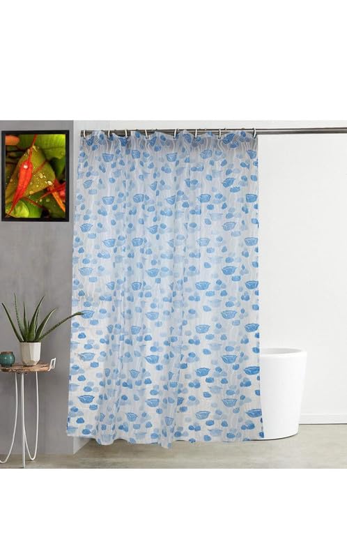 STYLZI Designer Waterproof PVC Shower Curtain with 8 Hooks (5 Feet Light Blue)