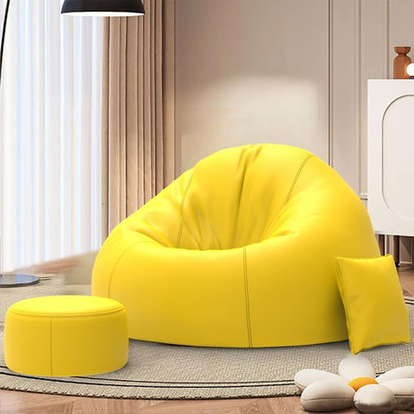 ComfyBean Bag with Beans Filled 4XL Bean Bag Sofa with Free Cushion and Footrest - Official : BeanHaven Combo (Matching Color : Regular, Yellow)