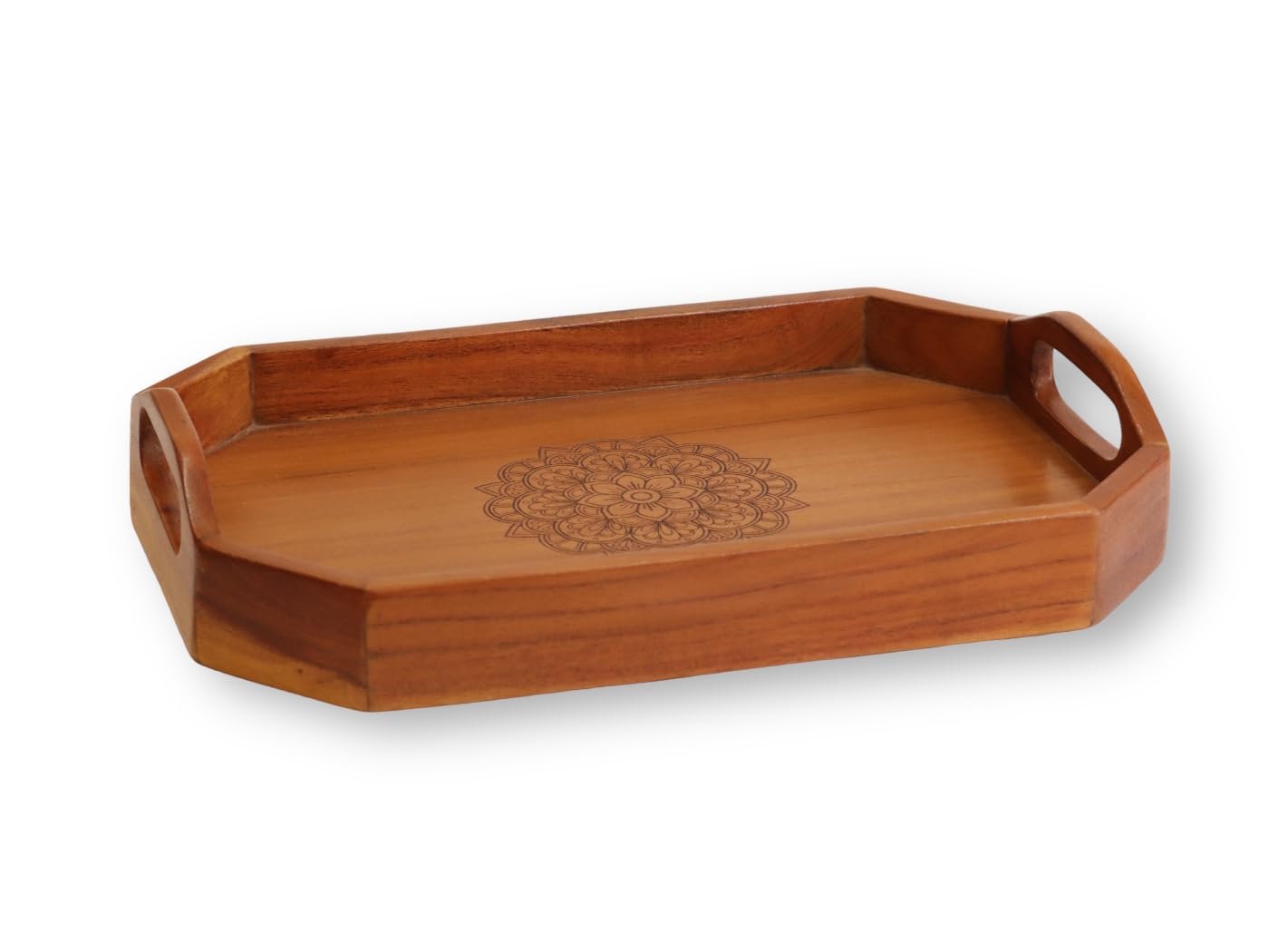 Vesta Homes Acacia Wood Serving Tray for Home/Kitchen/Restaurant/Office Organizer/Dining Table | Premium Serving Trays | 40 x 27 x 8 cm | Handcrafted in India