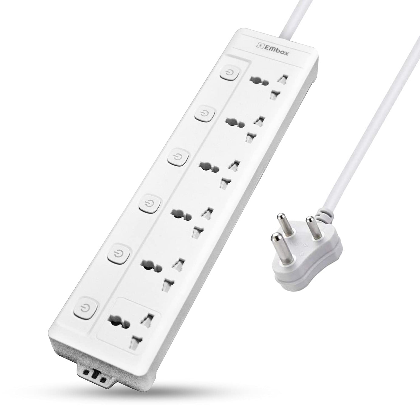 EMBOX 10A Extension Board with Individual Switch-Multi Plug Socket with 6 Sockets-Power Strip Extension with Safety Shutter and Indicator-1.8 Meter Extension Cord-2500W