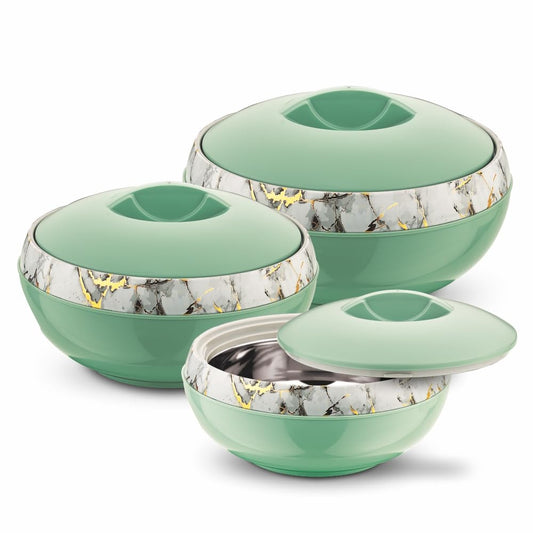 ASIAN Inner Steel Casserole (600 ml, 1000 ml, 1500 ml) Gift Set of 3,| PU Insulated | BPA free | Food Grade | Easy to Carry | Easy to Store | Ideal For Chapatti | Roti | Serving Casserole Green.