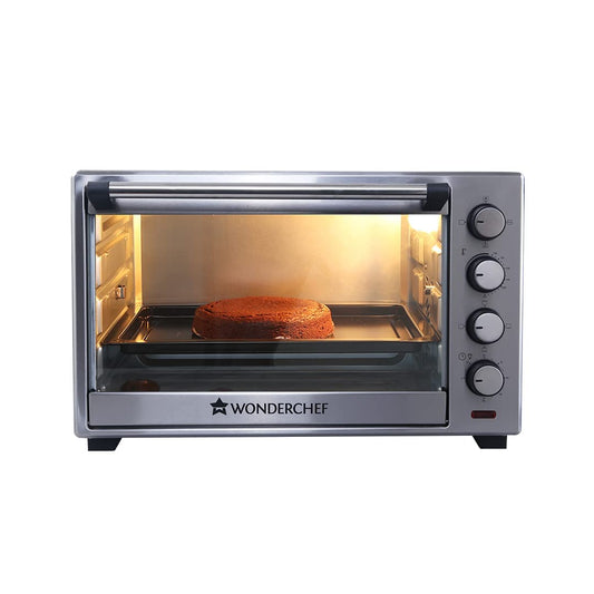 Wonderchef Oven Toaster Griller (OTG) - 60 litres, Steel with Rotisserie, Auto-Shut Off, Heat-Resistant Tempered Glass, 6-Stage Heat Selection Bake, Grill, Roast | Easy clean