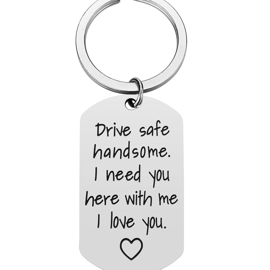 iJuqi Drive Safe Keychain Gift for Boyfriend - New Driver Keyring Boyfriend Husband Gifts from Girlfriend Wife, Valentine’s Day Birthday Gifts for Him Men, Silver, Free Size