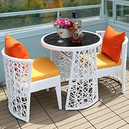 DROID FURNITURE Droid Outdoor Patio Rattan Wicker 2 Seater Patio Seating Chair And Table Set 3 Piece Outdoor Patio Furniture Set For Balcony Living Room Garden Bistro Sets (White)