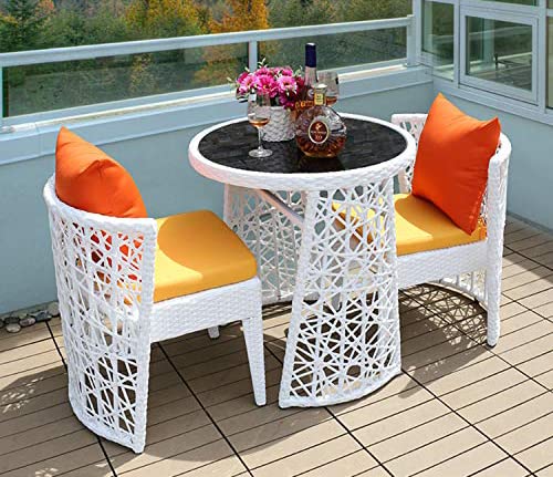 DROID FURNITURE Droid Outdoor Patio Rattan Wicker 2 Seater Patio Seating Chair And Table Set 3 Piece Outdoor Patio Furniture Set For Balcony Living Room Garden Bistro Sets (White)