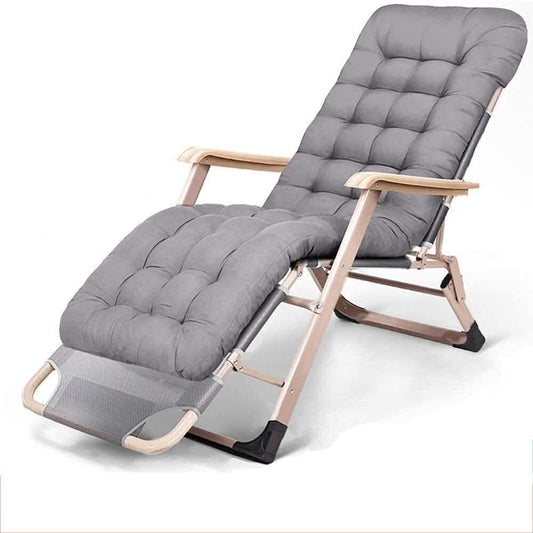 R RUNILEX Folding Lounge Chair Leisure Garden Reclining Sun Lounger Lazy Summer Lounge Camping Courtyard Beach Pool Lawn Recliner Steel Pipe Zero Gravity Chairs with Cushion (Grey)