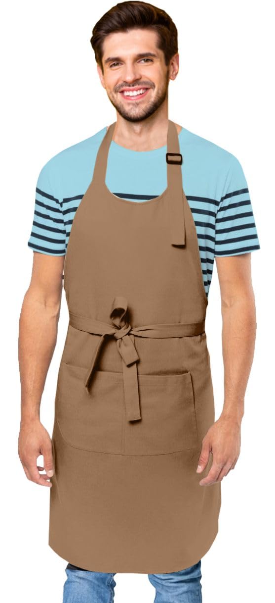 Cranique Polyester Kitchen Apron with Adjustable Strap Two Pockets for Women & Men | Free Size Apron for Kitchen, Hotel, Cafe, Restaurant, Salon, Workshop, Garage, Drawing, Cooking Apron – Tan