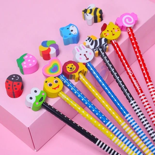 PARTEET Cartoon Printed Pencils with Eraser for Kids (Pack of 24)