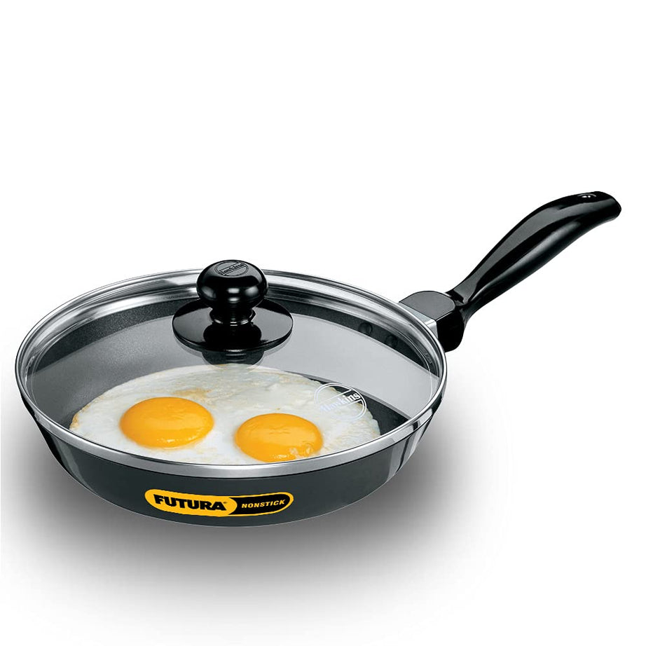 Hawkins Futura 22 cm Frying Pan, Non Stick Fry Pan with Glass Lid, Small Frying Pan, Black (NF22G)