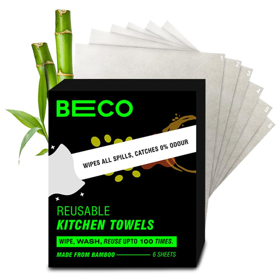 Beco Bamboo Kitchen Towels, 6 sheets Reusable upto 600 times, 100% Natural and Ecofriendly Alternative to Tissue Papers