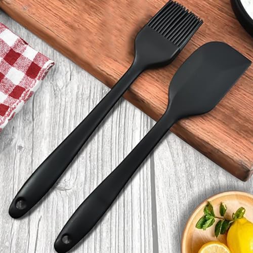 Frenchware (Set of 2, Black) Oil Brush for Cooking & Non-Stick Silicone Spatula Baking & Mixing - Seamless Design, Heat-Resistant -40°C to 230°C, Food-Grade & BPA-Free, Dishwasher Safe