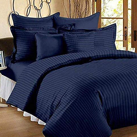 Harbell Home 400TC Microfiber Satin Stripe Cotton AC Comforter Set King Size Double Bed with 1 Flat bedsheet-90x100 inch and Two Pillow Covers II 4 pc Bedding Set for Home|Hotels| (Blue)