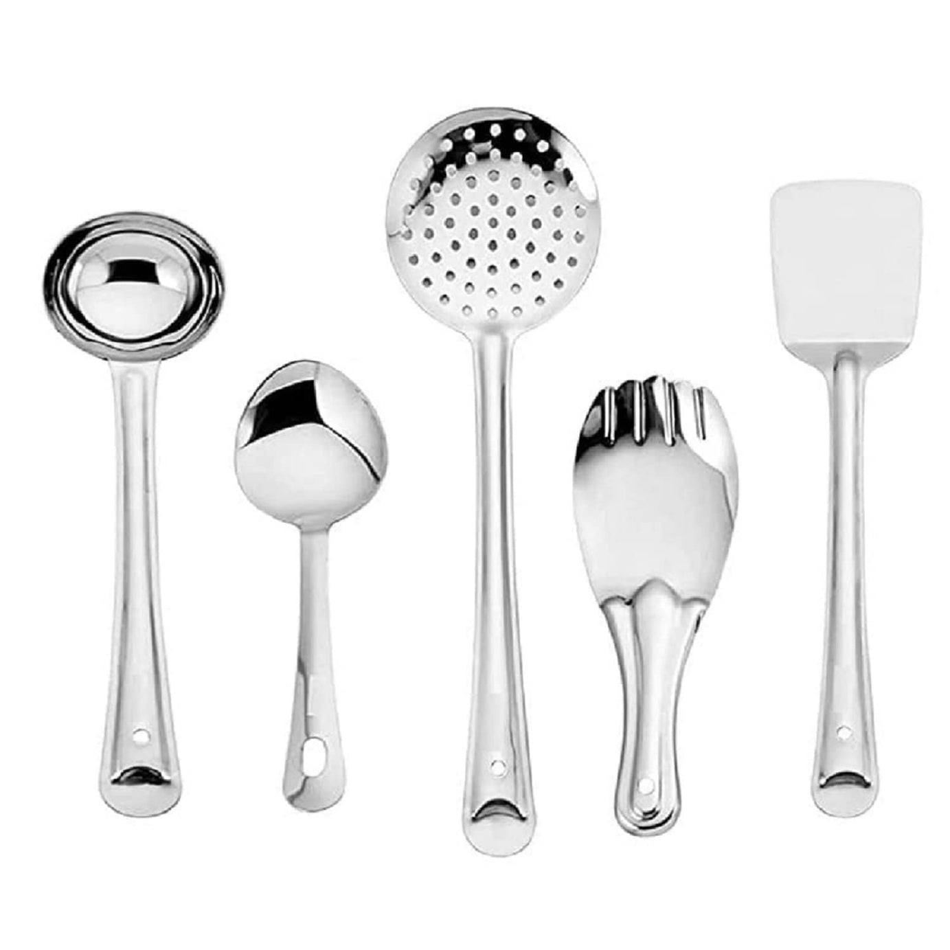 PUTHAK Stainless Steel Cooking And Serving Spoon Ladle Set, 5-Pieces Kitchen Tool Set (Spatula, Ladle, Skimmer, Cooking Spoon)