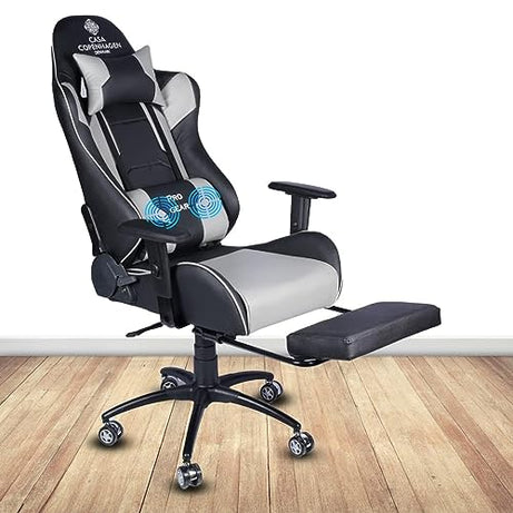 Casa Copenhagen Racing, High-Back Italian, Gaming Ergonomic Chair with Advanced Mechanism & Electric Back Massager, Luxurious Memory Foam Seating & Multi Function Arm-Rest - Grey & BlackMint