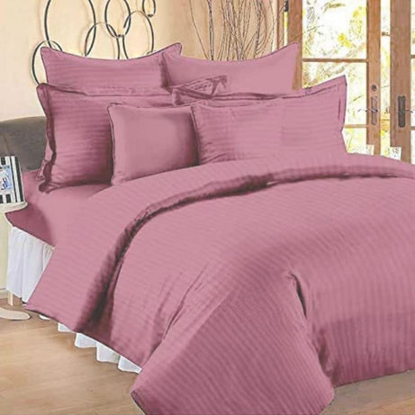 WEEHOMEZ 400TC Microfiber Satin Stripe Cotton AC Comforter Set King Size Double Bed with 1 Flat bedsheet-90x100 inch and Two Pillow Covers II 4 pc Bedding Set for Home|Hotels|(DarkPink)