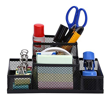 MeRaYo Metal Mesh Desktop Organizer Pen and Pencil Stationery Storage Holder for Home and Office Supplies (4 Compartment)