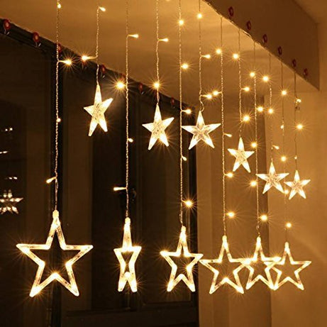 fizzytech 12 Stars LED Plastic Corded Electric Curtain String Lights, Window Curtain Hanging Light with 8 Flashing Modes Decoration for Diwali, Christmas, Wedding, Party, Lights of Home Decoration