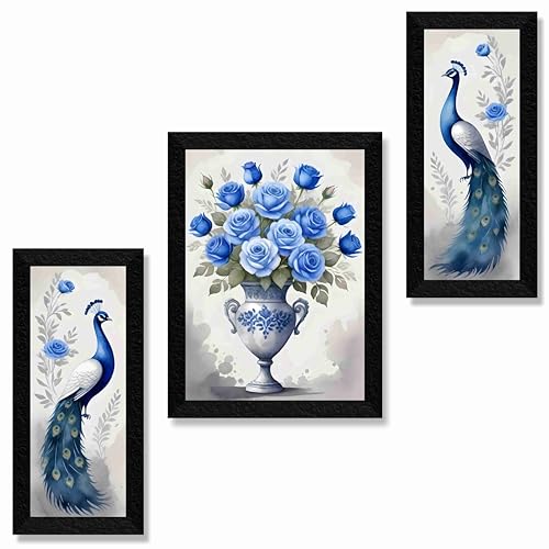 SAF flower pot wall painting for Wall Decoration - Set Of 3, 3d modern art Painting for Living Room Large Size with Frames for Home Decoration, Hotel, Office Paintings 61 cm x 36 cm SANFS36045