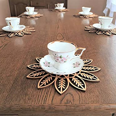 FUN RUN Bamboo Flower Shape Trivet Mat Set Multi Function Kitchen Bamboo and Wood Non-Slip Insulation Table Mat Hot Pads Tool for Hot Dishes/Pot/Bowl/Teapot/Coaster/Hot Pot Holders. (19 * 19 6 pcs)