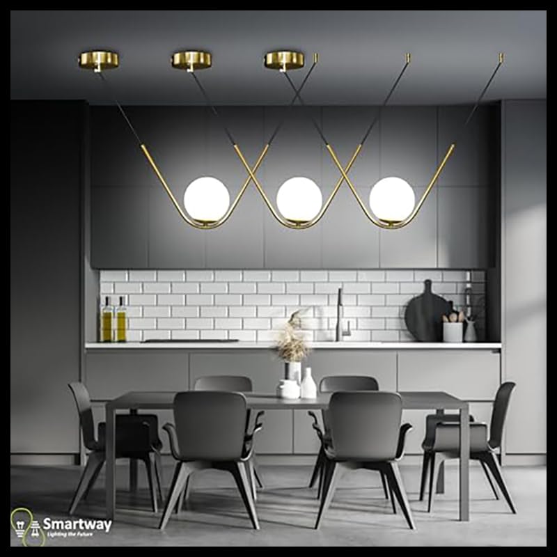 Smartway®- Chandelier for Living Room,Modern,Dining Table,Hall,Hanging Ceiling Light,Pendant lamp,58 Watt Invite Gold,Smart Voice Assist (Google, Alexa), App Control