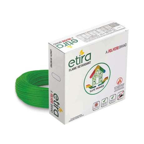 Polycab Etira 90m, 0.75sqmm. •Heat Resistant •Eco Friendly • PVC Insulated Copper Cable •Energy Saving •Flame Retardant •99.97% Electrolytic Grade Copper •Low Smoke【Green】