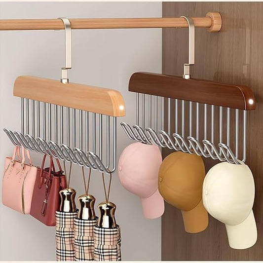 See Ever 1 pcs Wooden Hangers for Wooden Belt Hanger for Tie 8 Hooks Adjustable Closet Hangers Lingerie Belt Scarf Tie Storage Racks Foldable Hooks Wood Hanger Wardrobe Organizers for Men Women (1)