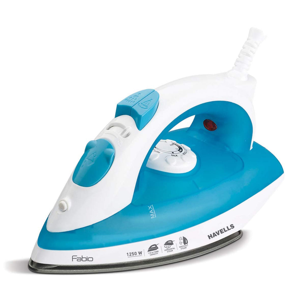 HAVELLS Fabio 1250 W Steam Iron with Teflon Coated Sole Plate, Vertical & Horizontal Ironing & 2 Years Warranty. (Blue)