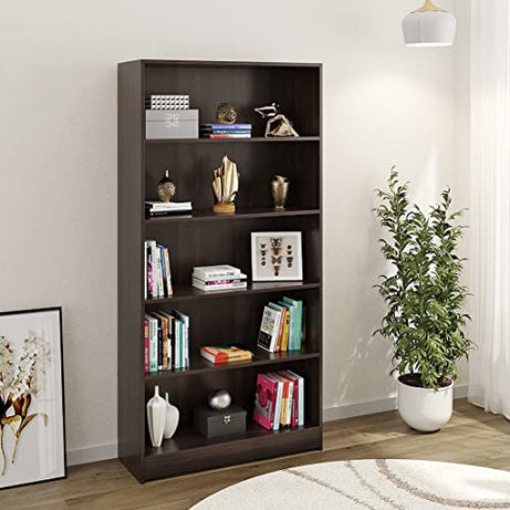 BLUEWUD Alex Engineered Wood Bookshelf Cabinet Book Rack Organizer with 5 Shelves for Décor Display Wall Mount Floor Standing for Home Library (Wenge)