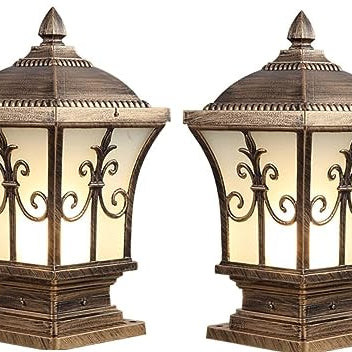 GreyWings Outdoor Aluminium and PVC Glass Gate/Pillar/Garden Light, Copper Antique Colour (Pack of 2)