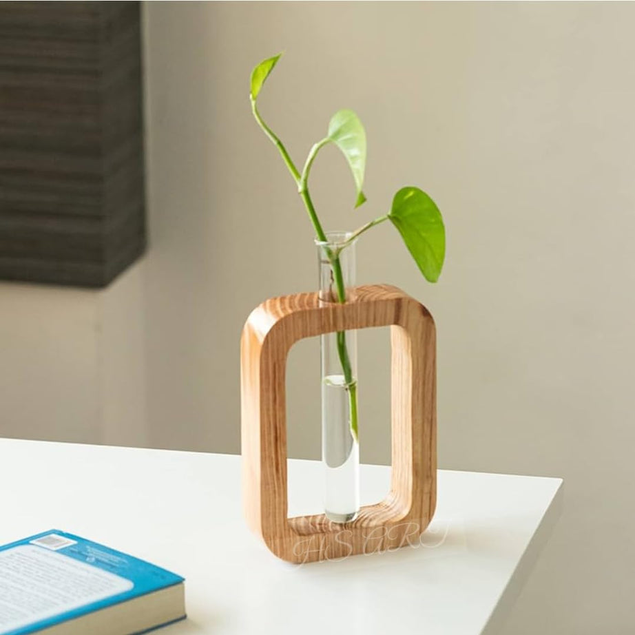 HS ART Wooden Table Flower Vase Propagation Decor Plant Holder for Home Office Living Room (1)