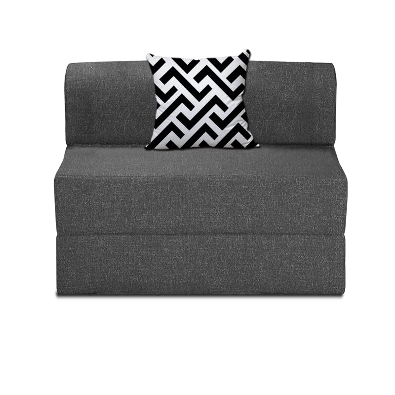 Dr Smith | 3X6 Feet, Single Seater | Sofa Cums Bed for Home-Jute Fabric with 1 Printed Cushion (Zigzag Pattern) - Grey