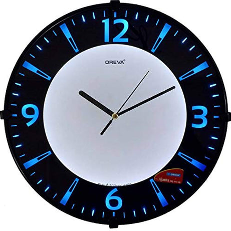 Oreva Back Light Round Plastic Analog Wall Clock (32 cm x 32 cm x 4 cm, Blue LED, AQ 1667)